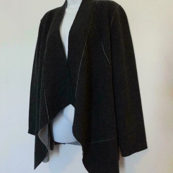 NWT EILEEN FISHER Charcoal Double knit Merino Wool Moto Long Jacket XL - Picture 2 of 7